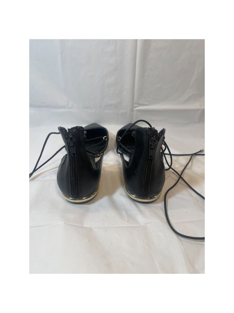 Aldo Women's Black Leather Lace Up Gladiator Pointed Toe Back Zip Flat Shoes 9 - Picture 11 of 12
